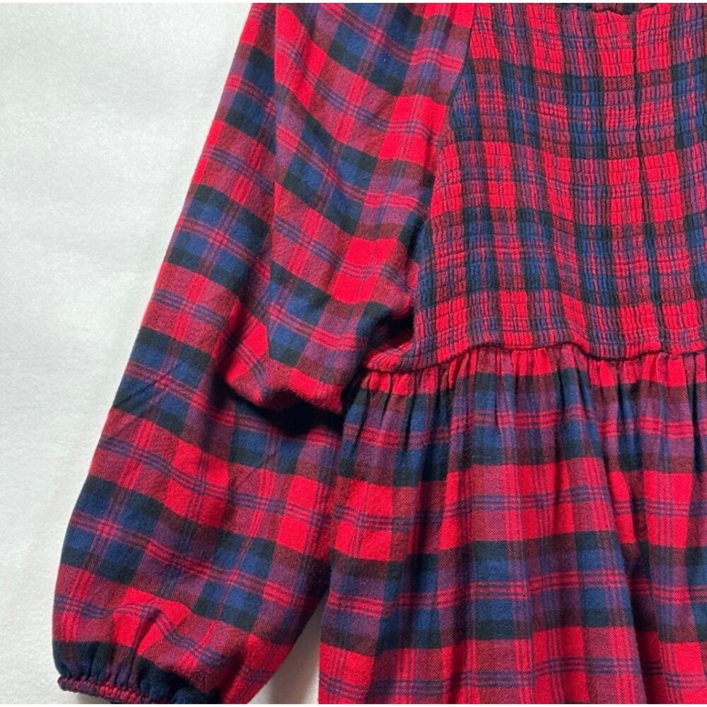 Torrid Red Smocked Babydoll Top Flannel Buffalo Plaid Sz 3 / 3X Puff Sleeve - Picture 10 of 12